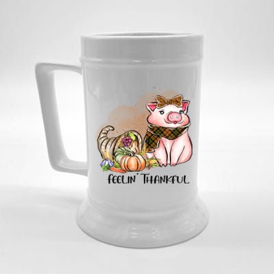 Cute Pig Feelin' Thankful's Gift For Thanksgiving Beer Stein