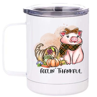 Cute Pig Feelin' Thankful's Gift For Thanksgiving 12 oz Stainless Steel Tumbler Cup