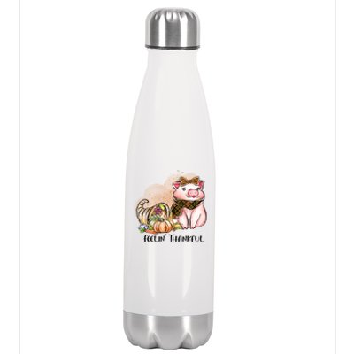 Cute Pig Feelin' Thankful's Gift For Thanksgiving Stainless Steel Insulated Water Bottle