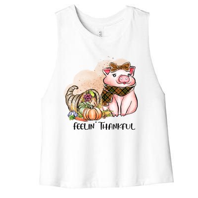 Cute Pig Feelin' Thankful's Gift For Thanksgiving Women's Racerback Cropped Tank