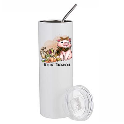 Cute Pig Feelin' Thankful's Gift For Thanksgiving Stainless Steel Tumbler