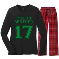 Custom Proud Football Brother Number 17 G Personalized Women's Long Sleeve Flannel Pajama Set 