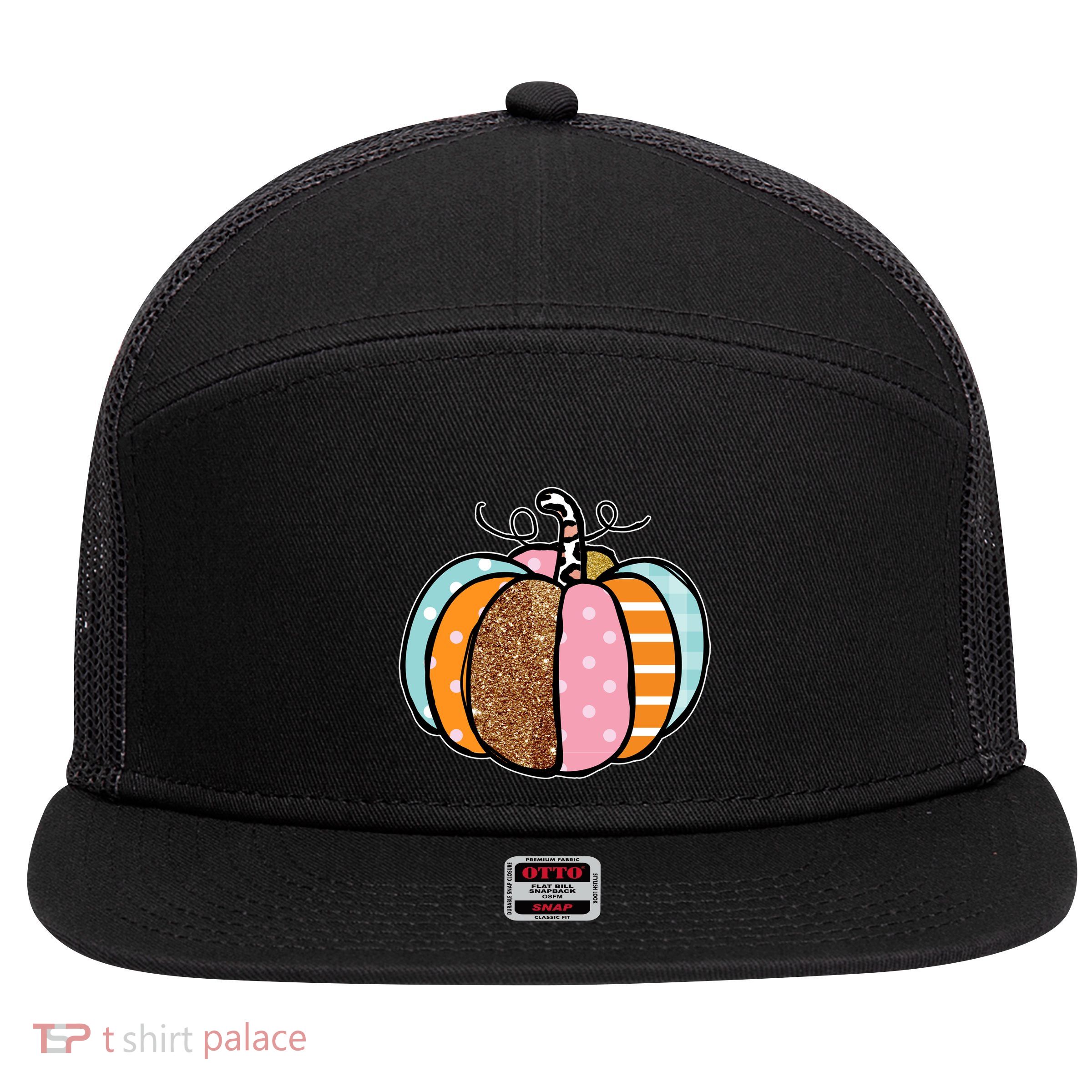 Colorful Pumpkin Festive Fall 7 Panel Mesh Trucker Snapback Hat