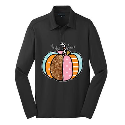 Colorful Pumpkin Festive Fall Silk Touch Performance Long Sleeve Polo