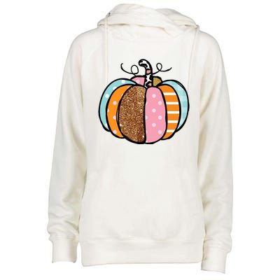 Colorful Pumpkin Festive Fall Womens Funnel Neck Pullover Hood