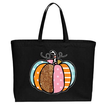 Colorful Pumpkin Festive Fall Cotton Canvas Jumbo Tote