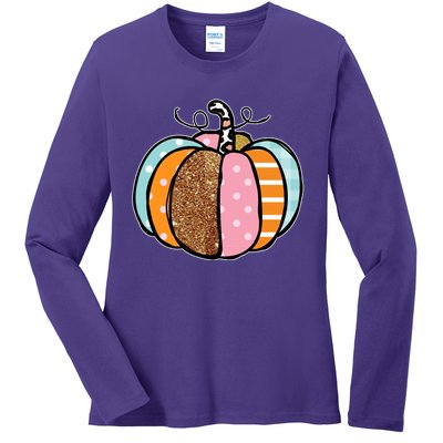 Colorful Pumpkin Festive Fall Ladies Long Sleeve Shirt