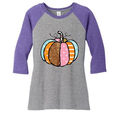 Colorful Pumpkin Festive Fall Women's Tri-Blend 3/4-Sleeve Raglan Shirt