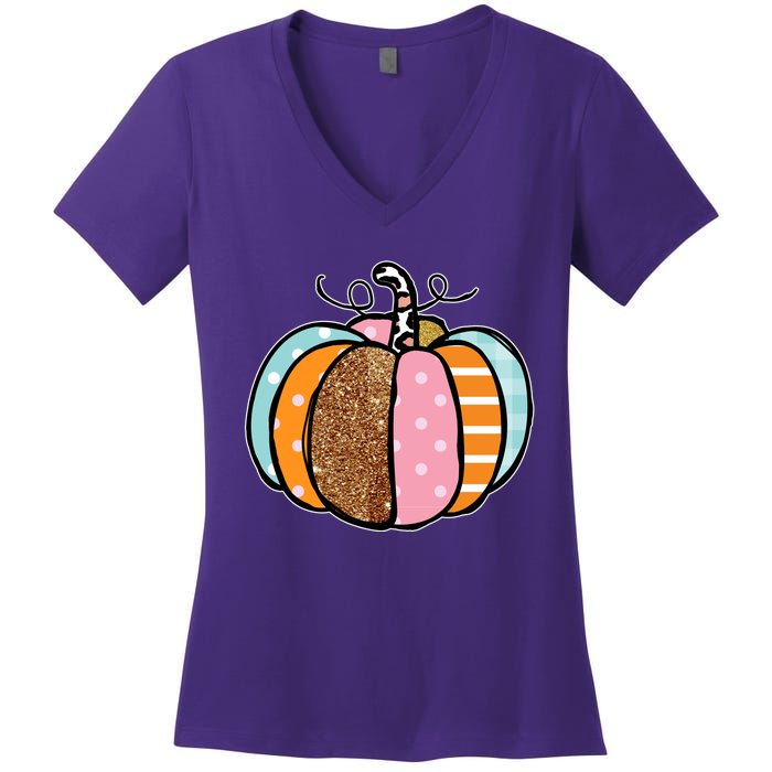 Colorful Pumpkin Festive Fall Women's V-Neck T-Shirt