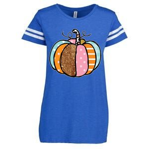 Colorful Pumpkin Festive Fall Enza Ladies Jersey Football T-Shirt