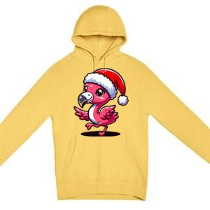 Cheerful Pink Flamingo Christmas Santa Hat Cool Gift Premium Pullover Hoodie