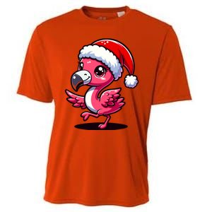 Cheerful Pink Flamingo Christmas Santa Hat Cool Gift Cooling Performance Crew T-Shirt