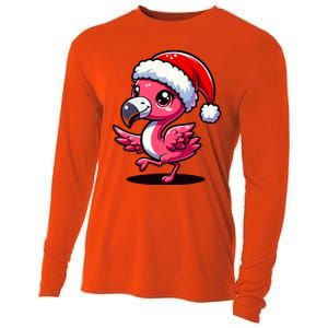 Cheerful Pink Flamingo Christmas Santa Hat Cool Gift Cooling Performance Long Sleeve Crew