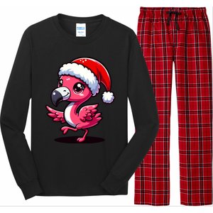 Cheerful Pink Flamingo Christmas Santa Hat Cool Gift Long Sleeve Pajama Set