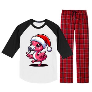 Cheerful Pink Flamingo Christmas Santa Hat Cool Gift Raglan Sleeve Pajama Set