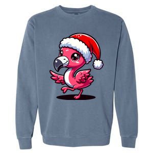 Cheerful Pink Flamingo Christmas Santa Hat Cool Gift Garment-Dyed Sweatshirt