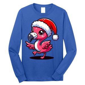 Cheerful Pink Flamingo Christmas Santa Hat Cool Gift Long Sleeve Shirt