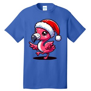 Cheerful Pink Flamingo Christmas Santa Hat Cool Gift Tall T-Shirt