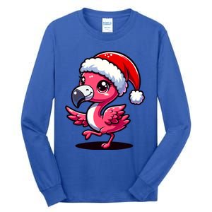 Cheerful Pink Flamingo Christmas Santa Hat Cool Gift Tall Long Sleeve T-Shirt