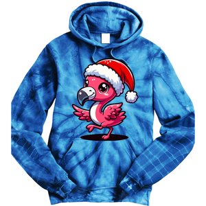 Cheerful Pink Flamingo Christmas Santa Hat Cool Gift Tie Dye Hoodie