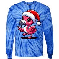 Cheerful Pink Flamingo Christmas Santa Hat Cool Gift Tie-Dye Long Sleeve Shirt