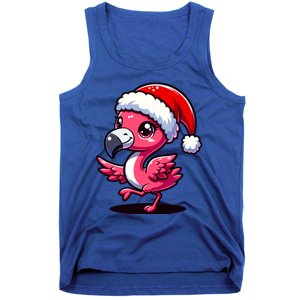 Cheerful Pink Flamingo Christmas Santa Hat Cool Gift Tank Top