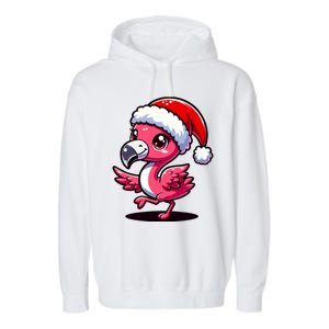 Cheerful Pink Flamingo Christmas Santa Hat Cool Gift Garment-Dyed Fleece Hoodie