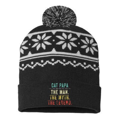 Cat Papa Fathers Day Gift Cat Man Myth Legend USA-Made Snowflake Beanie