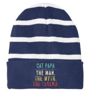 Cat Papa Fathers Day Gift Cat Man Myth Legend Striped Beanie with Solid Band