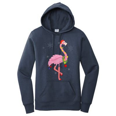 Cute Pink Flamingo With Snow Lights And Santa Hat Christmas Cute Gift Women's Pullover Hoodie