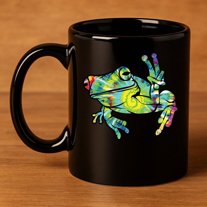 Cool Peace Frog Tie Dye 11oz C Handle Ceramic Mug