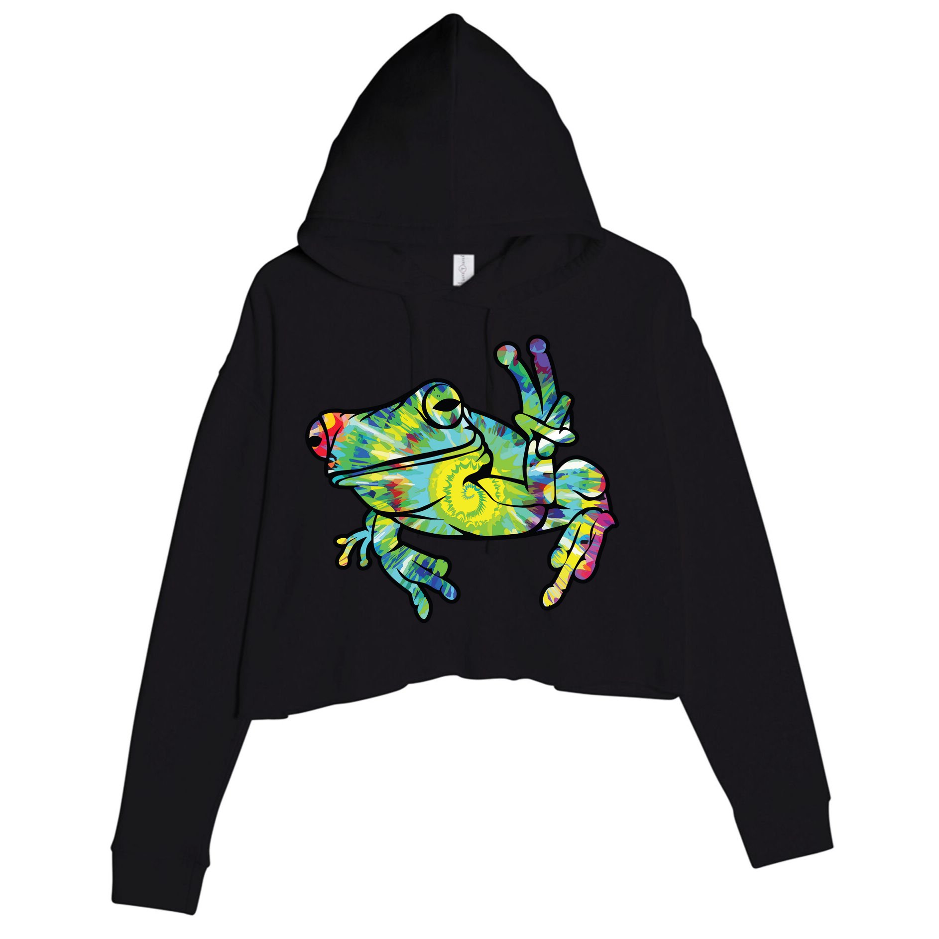 Cool Peace Frog Tie Dye Crop Fleece Hoodie