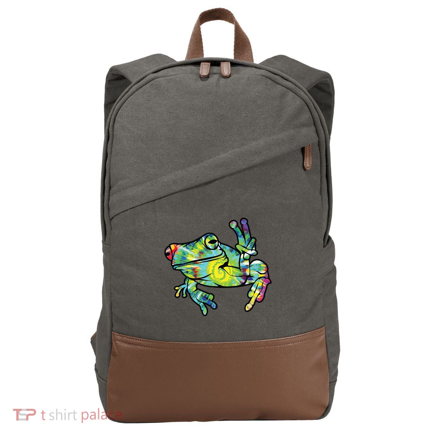 Cool Peace Frog Tie Dye Cotton Canvas Backpack