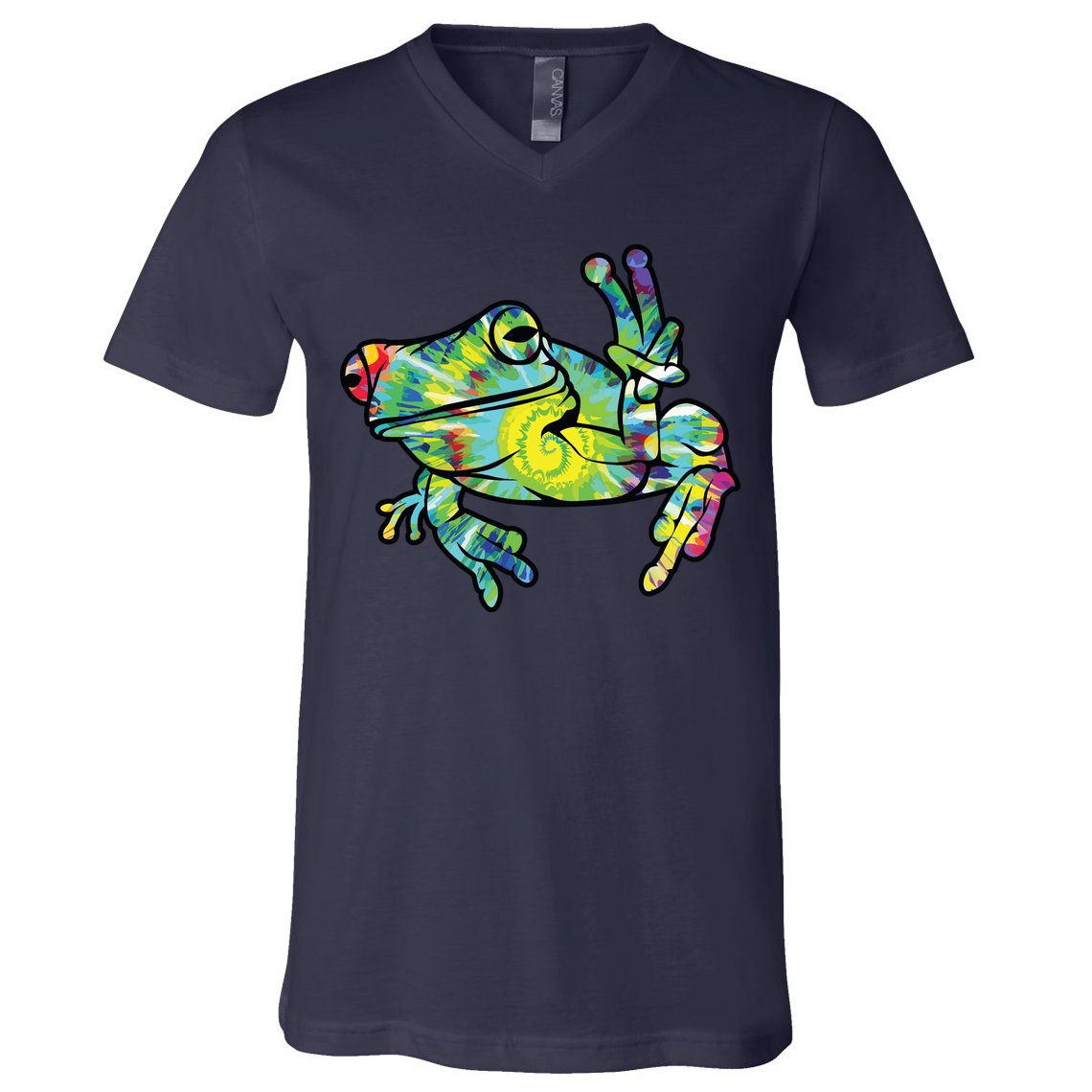 Cool Peace Frog Tie Dye V-Neck T-Shirt