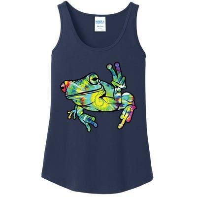 Cool Peace Frog Tie Dye Ladies Essential Tank