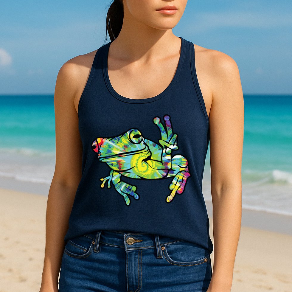Cool Peace Frog Tie Dye Womens Tank Top