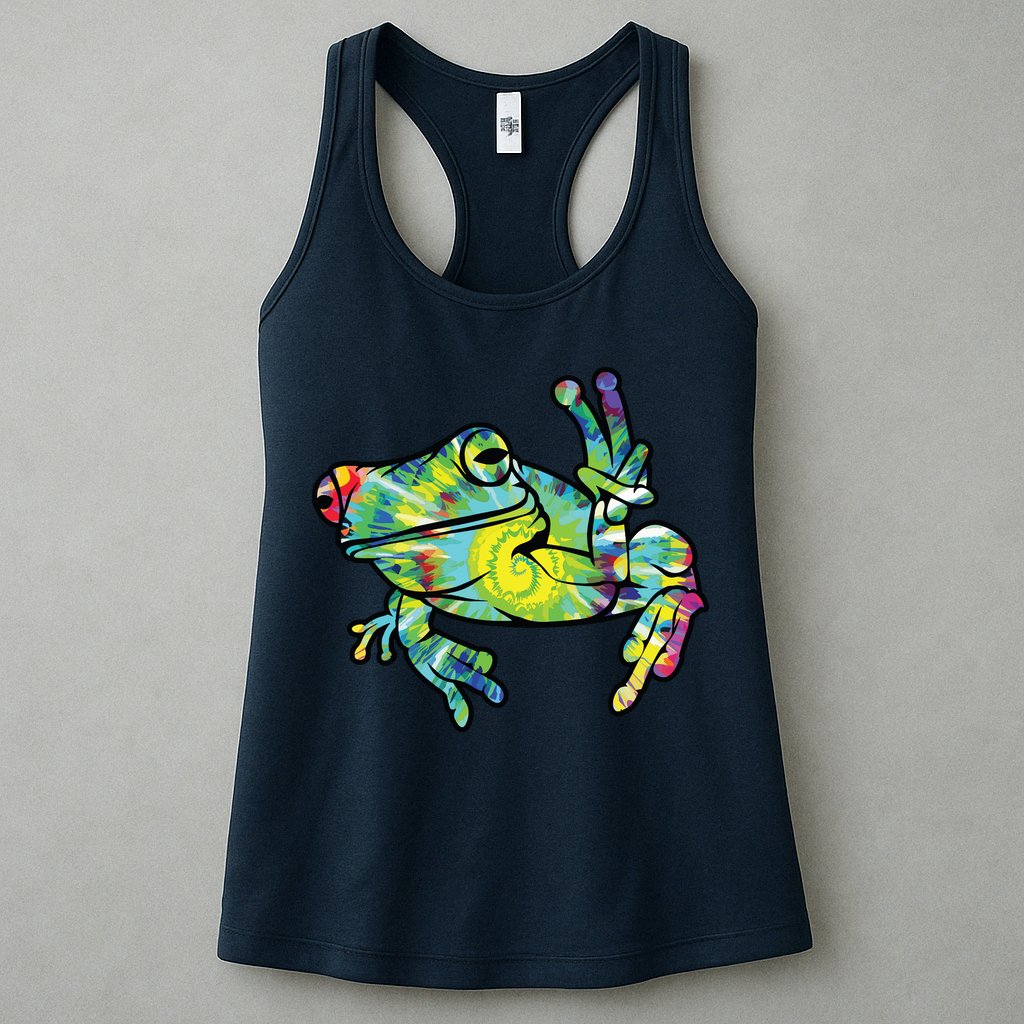 Cool Peace Frog Tie Dye Womens Tank Top
