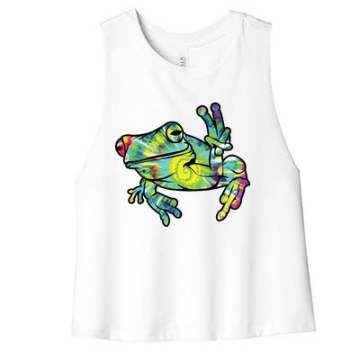 Cool Peace Frog Tie Dye Women's Racerback Cropped Tank