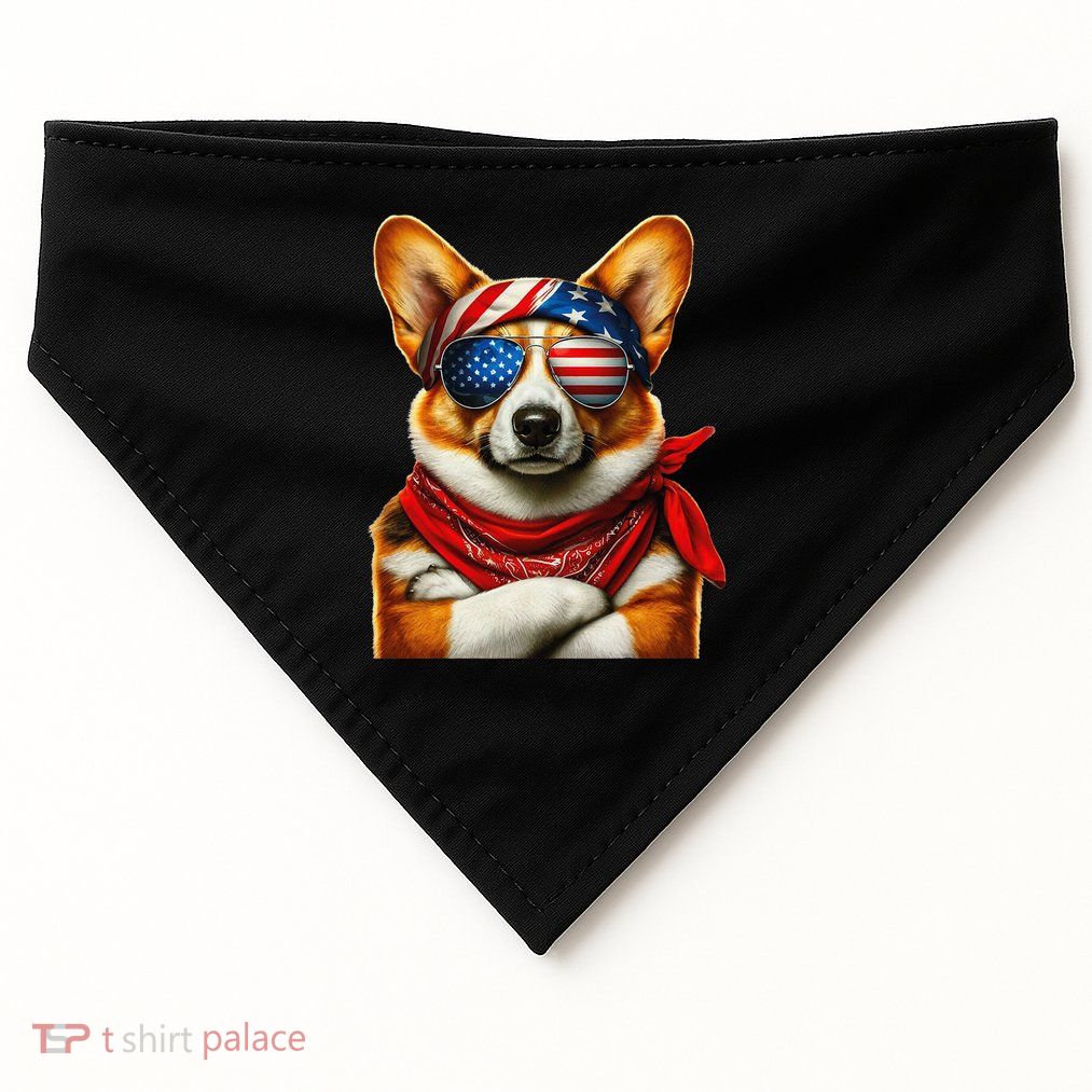 Corgi Patriotic Fourth Of July Men Women USA-Made Doggie Bandana