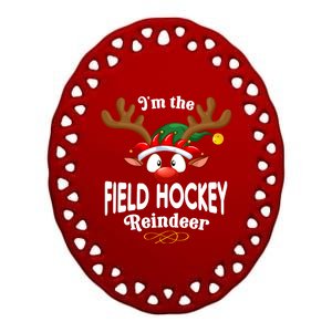 Christmas Pjs Field Hockey Xmas Reindeer Matching Gift Ceramic Oval Ornament