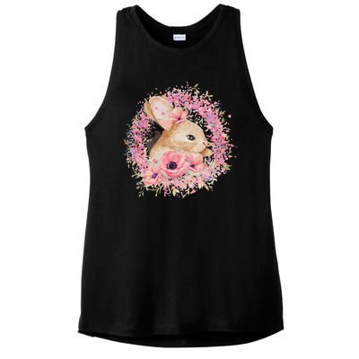 Cute Pink Floral Easter Bunny Ladies PosiCharge Tri-Blend Wicking Tank