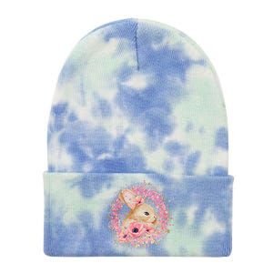 Cute Pink Floral Easter Bunny Tie Dye 12in Knit Beanie