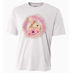 Cute Pink Floral Easter Bunny Cooling Performance Crew T-Shirt