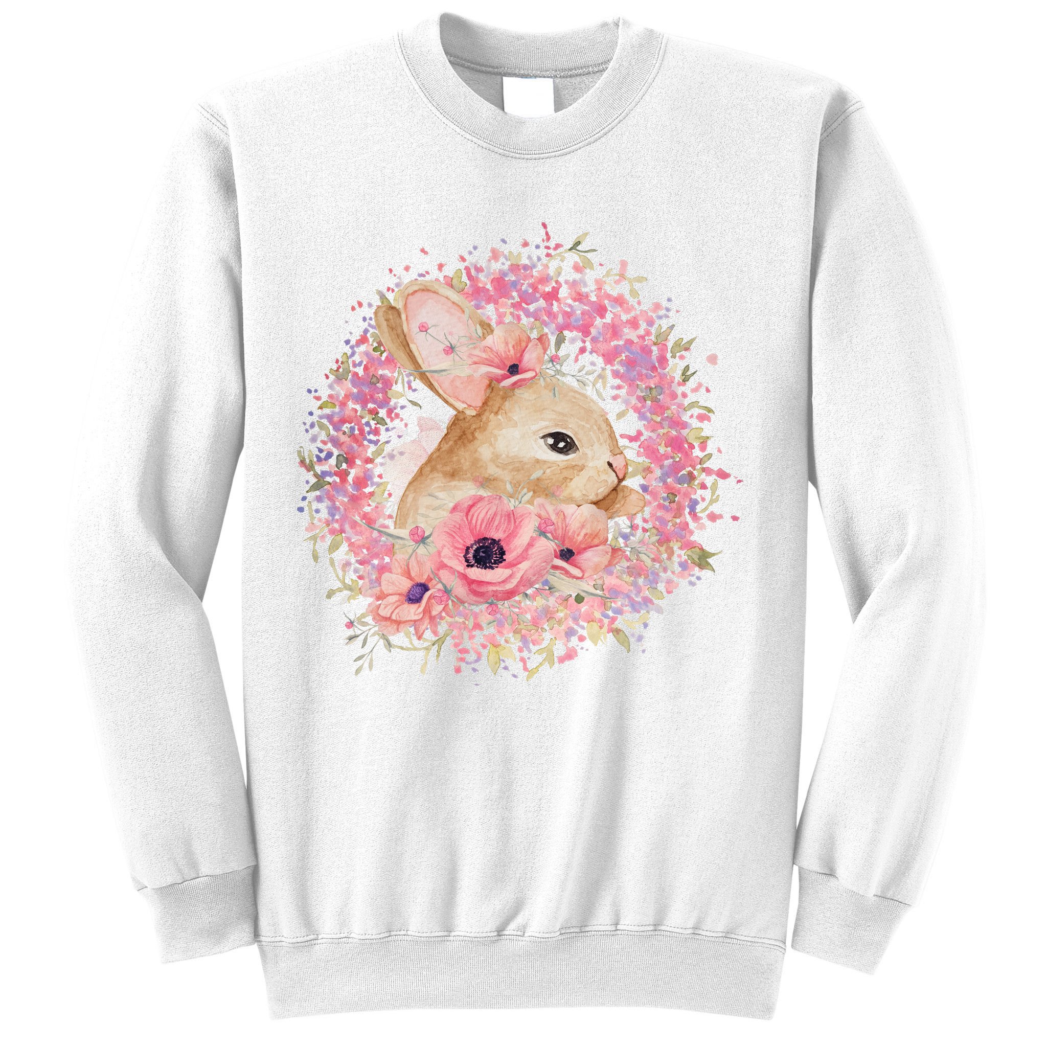 Cute Pink Floral Easter Bunny Sweatshirt