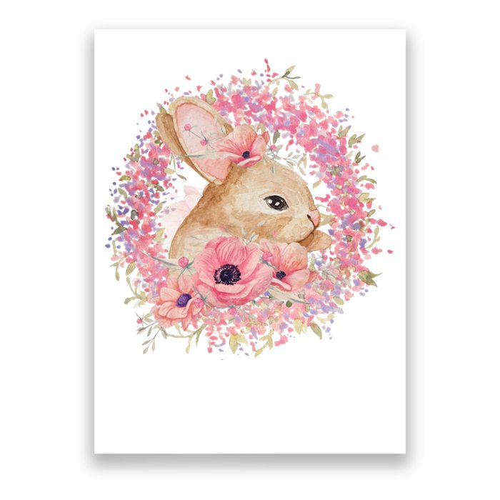 Cute Pink Floral Easter Bunny Poster