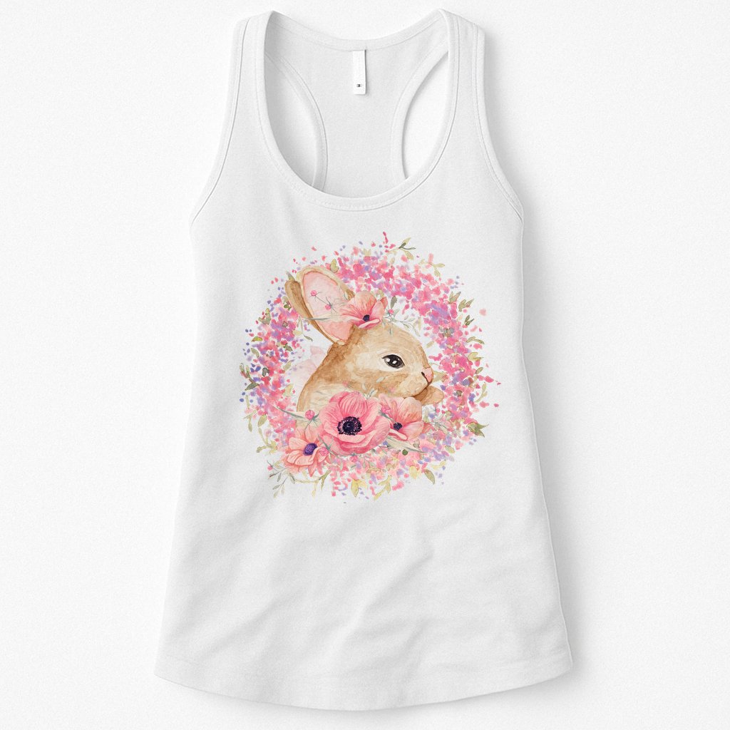 Cute Pink Floral Easter Bunny Womens Tank Top
