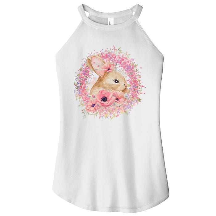 Cute Pink Floral Easter Bunny Women’s Perfect Tri Rocker Tank