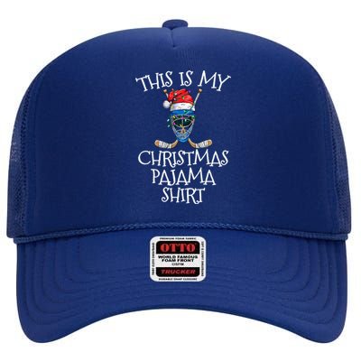 Christmas Pajama Gift Christmas Hockey Ball Santa Hat Gift High Crown Mesh Back Trucker Hat