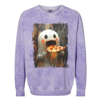 Cute Pizza Ghost Eating Pizza Funny Halloween Food Lovers Colorblast Crewneck Sweatshirt