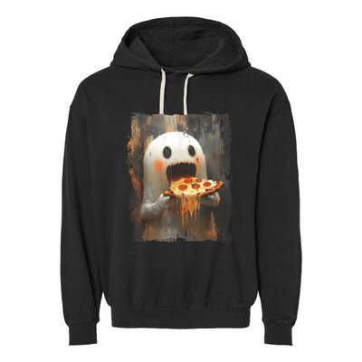 Cute Pizza Ghost Eating Pizza Funny Halloween Food Lovers Garment-Dyed Fleece Hoodie